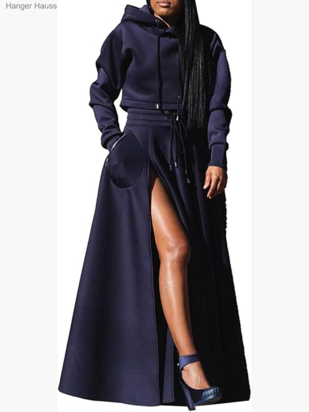 Women's Casual 2 Piece Sweatsuit Long Sleeve Hoodie & High Waist Skirt